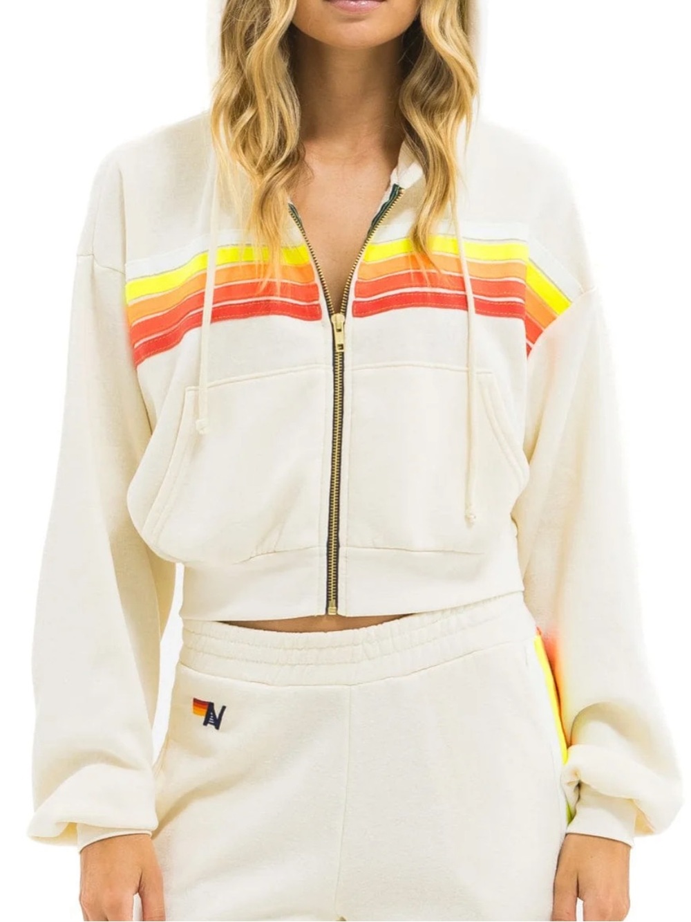 Aviator Nation 5 STRIPE CROPPED ZIP HOODIE RELAXED